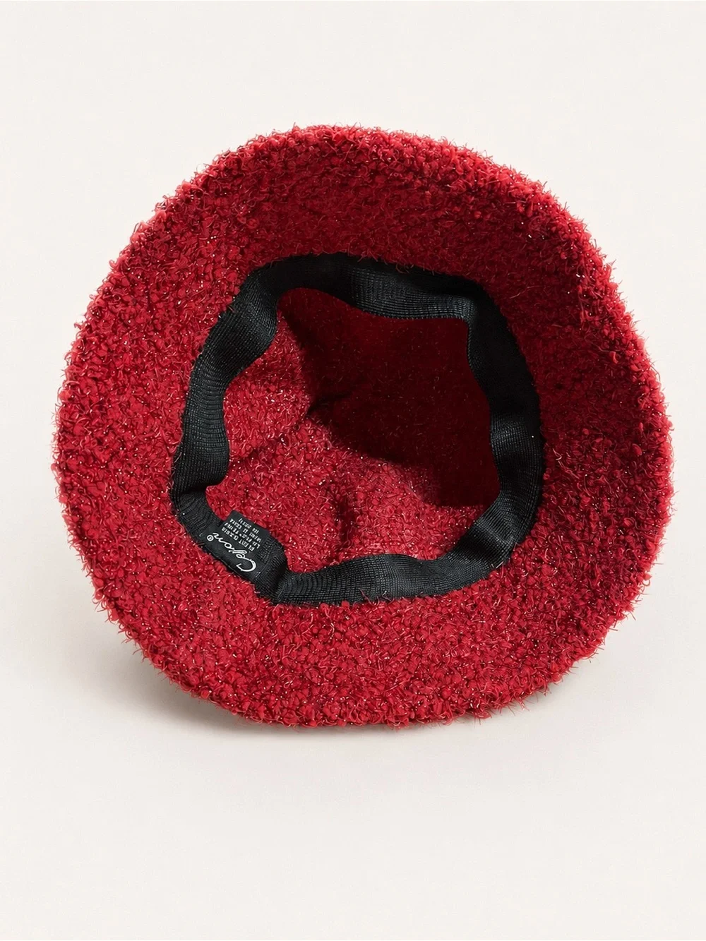 Cejon Red Sparkle Textured Bucket Hat Women’s Fuzzy Bouclé Cloche